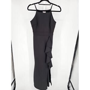 Y2K Sweet Storm Womens Sz S Maxi Length Formal Prom Dress Black Fitted Ruffled